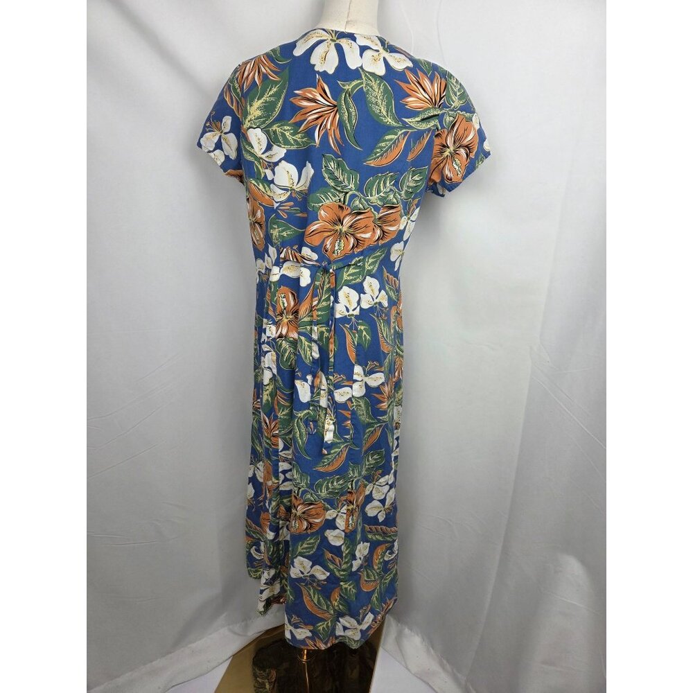 Vtg Hilo Hattie Hawaiian Dress M Blue Hibiscus Floral Rayon Midi Muumuu Tropical - Picture 4 of 10